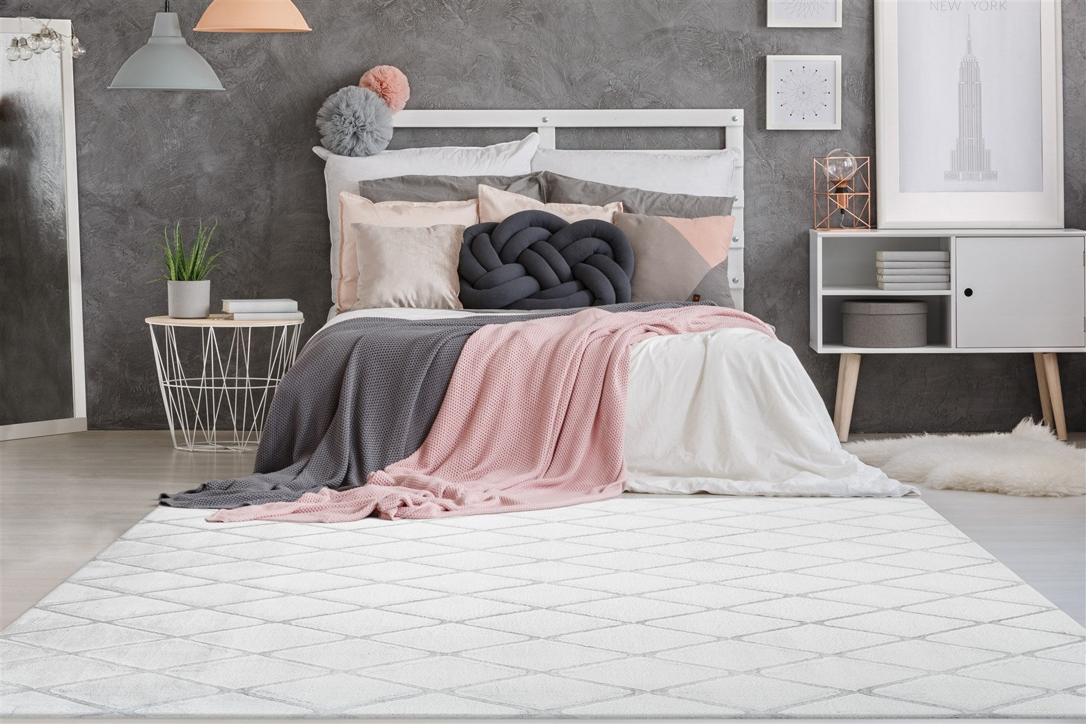 Vivica 200 Weiß / Graublau 160cm x 230cm